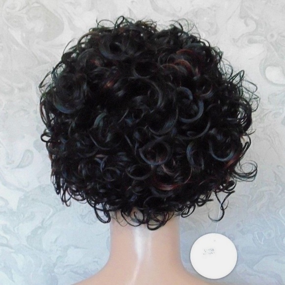 Short Curly Black Brown Highlighted Heat OK Wig